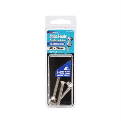 Zenith M6 x 38mm 316 Stainless Steel Countersunk Head Bolt And Nut 2 pcs