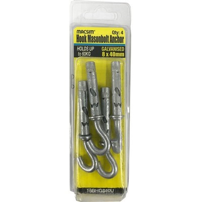 Macsim 8 x 40mm Galvanised Masonbolt Hook 2 pcs