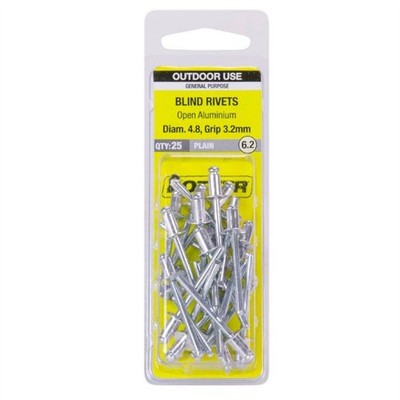 Otter 4.8 x 3.2mm Open Aluminium Blind Rivets - 25 pieces