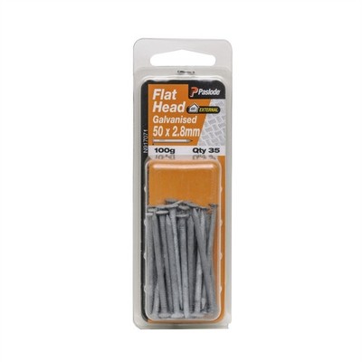 Paslode 50 x 2.8mm 100g Galvanised Flat Head Nails - 35 pieces