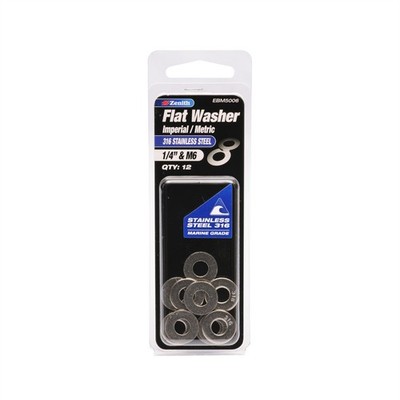 Zenith 1/4" And M6 316 Stainless Steel Flat Washer - 12 pieces