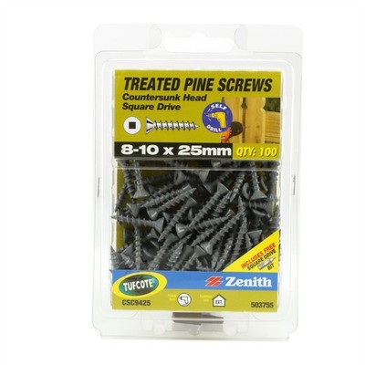 Zenith 8-10 x 25mm Tufcote® Countersunk Head Treated Pine Screws - 100 pieces