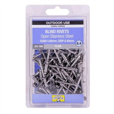 Otter 4.8 x 6.4mm Open Stainless Steel Blind Rivets - 100 pieces