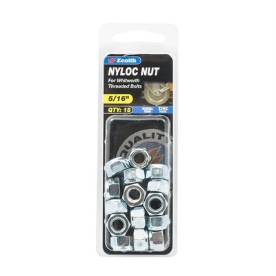 Zenith 5/16" Zinc Plated Nyloc Nuts - 15 pieces