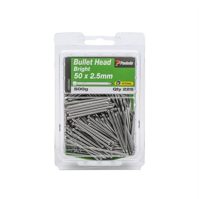 Paslode 50 x 2.5mm 500g Bright Steel Bullet Head Nails - 225 pieces