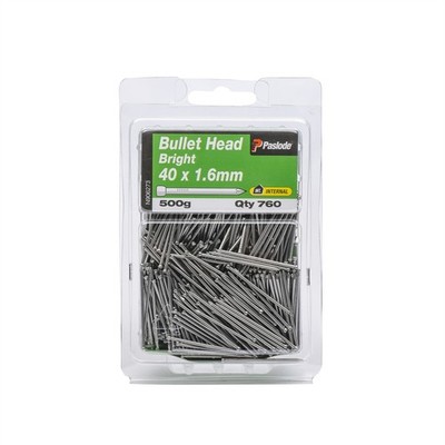 Paslode 40 x 1.6mm 500g Bright Steel Bullet Head Nails - 760 pieces