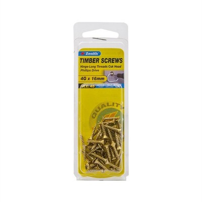 Zenith 4G x 16mm Brass Plated Hinge-Long Threads Countersunk Head 2 pieces