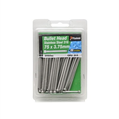 Paslode 75 x 3.75mm 250g Stainless Steel Bullet Head Nails - 34 pieces