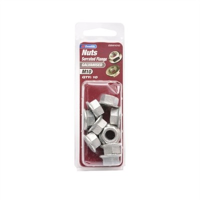 Zenith M10 Galvanised Serrated Flange Nut - 10 pieces