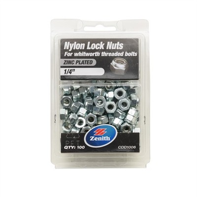 Zenith 1/4" Zinc Plated Nylon Lock Nut - 100 pieces