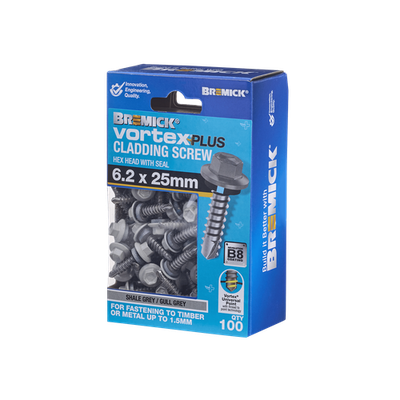 Bremick 6.2 x 25mm HEX B8 SH Vortex Plus Cladding Screw - 100 Box