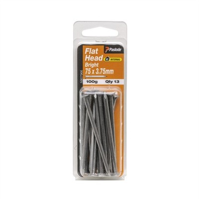 Paslode 75 x 3.75mm 100g Bright Steel Flat Head Nails - 13 pieces