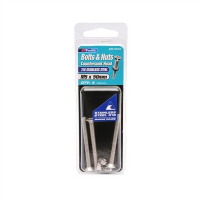 Zenith M5 x 50mm 316 Stainless Steel Countersunk Head Bolt And Nut 2 pcs