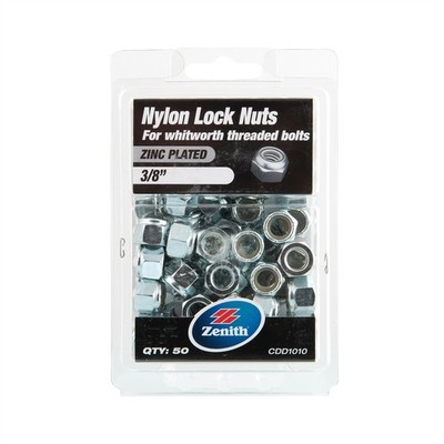 Zenith 3/8" Zinc Plated Nylon Lock Nut - 50 pieces