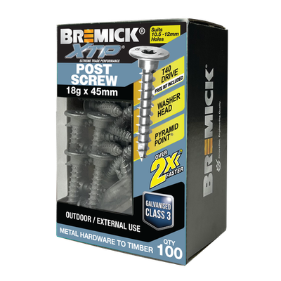 Bremick XTP Post Screw 18g x 45mm GALV T40 - 100 pieces