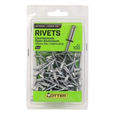 Otter 4.8 x 4.8mm Countersunk Open Aluminium Rivets - 100 pieces