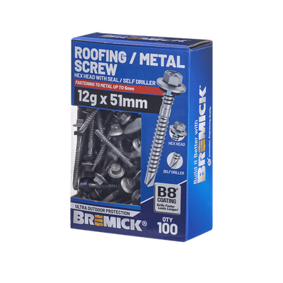 Bremick Hex Roofing Screw 12g x 51mm B8 BOX 100