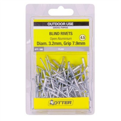 Otter 3.2 x 7.9mm Open Aluminium Blind Rivets - 100 pieces
