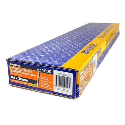 Bremick Collated Screw 8g x 30mm Galvanised Fibre Cement - 1000 pieces