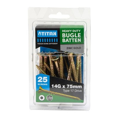 Titan 14g x 75mm Timber Zinc Gold Bugle Batten Screw - 25 pieces