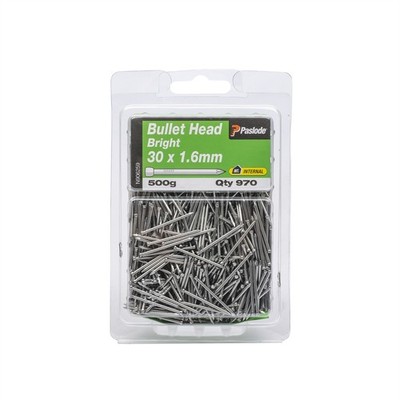 Paslode 30 x 1.6mm 500g Bright Steel Bullet Head Nails - 970 pieces