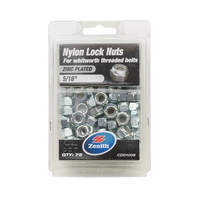 Zenith 5/16" Zinc Plated Nylon Lock Nut - 75 pieces