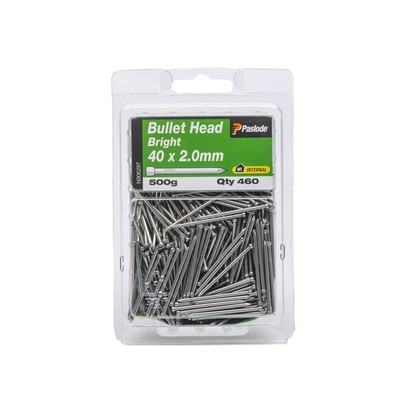 Paslode 40 x 2.0mm 500g Bright Steel Bullet Head Nails - 460 pieces