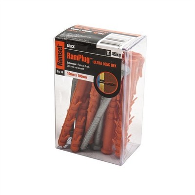 Ramset 10 x 100mm Ultra-Long Hex Galvanised Anchor RamPlug - 10 pieces