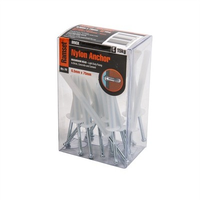 Ramset 6.5 x 75mm Mushroom Head Nylon Brick Anchor - 20 pieces