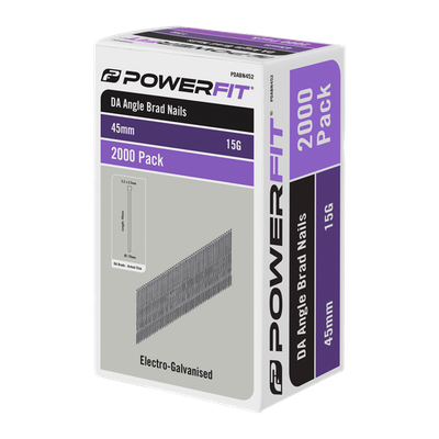 PowerFit 45mm Electro-Galvanised DA Angled Brad Nails - 2000 pieces