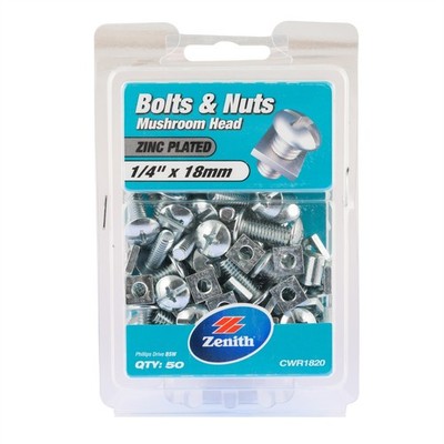 Zenith 1/4" x 18mm Zinc Plated Mushroom Head Bolt And Nut - 50 pieces