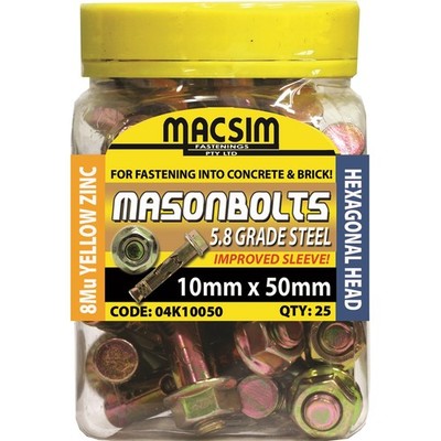 Macsim Fasteners 10 x 50mm Zinc Sleeve Anchor - 25 Pack