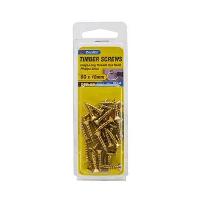 Zenith 8G x 20mm Brass Plated Hinge-Long Threads Countersunk Head 2 pieces