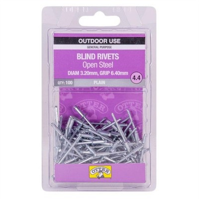 Otter 3.2 x 6.4mm Open Steel Blind Rivets - 100 pieces