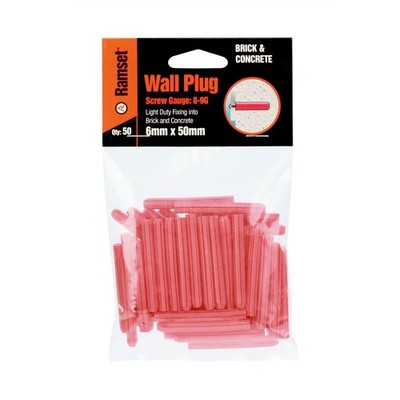 Ramset 6 x 50mm Red Wall Plugs - 50 Bag 2 pcs
