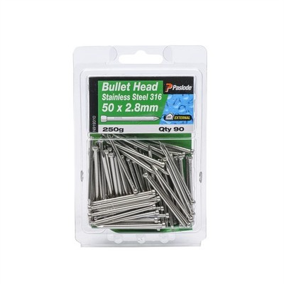 Paslode 50 x 2.8mm 250g Stainless Steel Bullet Head Nails - 90 pieces