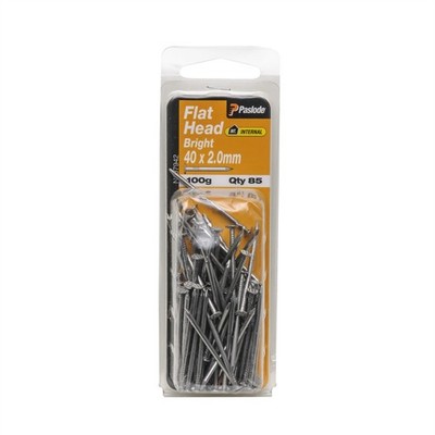 Paslode 40 x 2.0mm 100g Bright Steel Flat Head Nails - 85 pieces