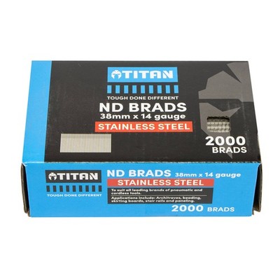 Titan 38 x 2mm Stainless Steel Striaght Collated Nail ND Brads - Pack 2000