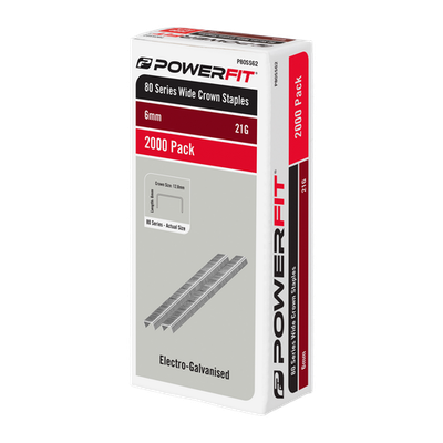 PowerFit 6mm 80 Series Electro-Galvanised Wide Crown Staples - 2000 pieces