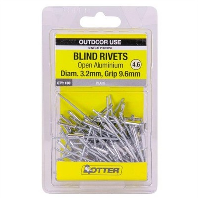 Otter 3.2 x 9.6mm Open Aluminium Blind Rivets - 100 pieces
