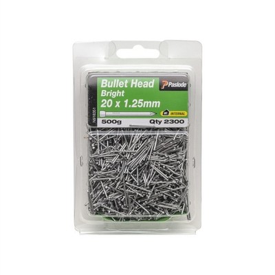 Paslode 20 x 1.25mm 500g Bright Steel Bullet Head Nails - 2300 pieces