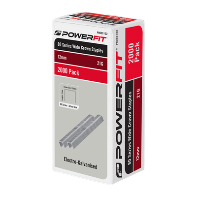 PowerFit 12mm 80 Series Electro-Galvanised Wide Crown Staples - 2000 pieces