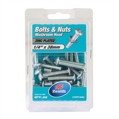 Zenith 1/4" x 38mm Mushroom Head Bolt And Nut - 25 pieces