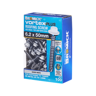 Bremick Vortex Plus Roofing Screw 6.2 x 50mm HEX B8 DW BOX 100