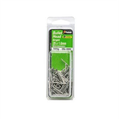 Paslode 25 x 1.6mm 100g Bright Steel Bullet Head Nails - 220 pieces