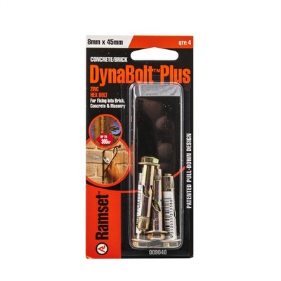 Ramset 8 x 45mm Heavy Duty Hex Head Flush Dynabolt - 4 pieces