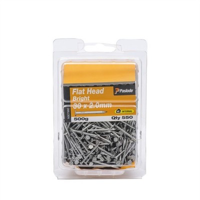 Paslode 30 x 2.0mm 500g Bright Steel Flat Head Nails - 550 pieces