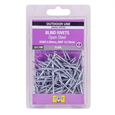 Otter 3.2 x 12.7mm Open Steel Blind Rivets - 100 pieces