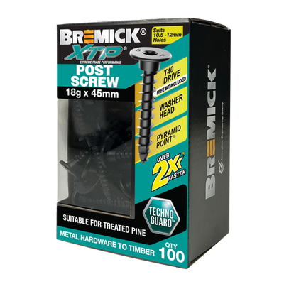 Bremick XTP Post Screw 18g x 45mm TECHNO GUARD BLACK T40 - 100 pieces