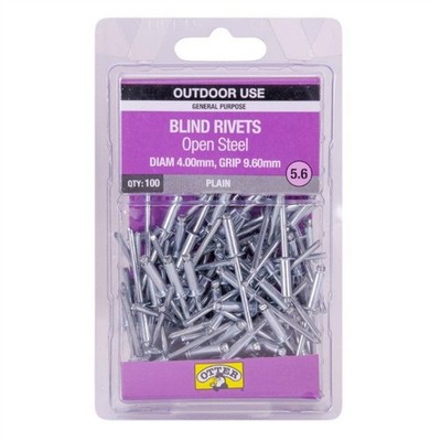 Otter 4.0 x 9.6mm Open Steel Blind Rivets - 100 pieces